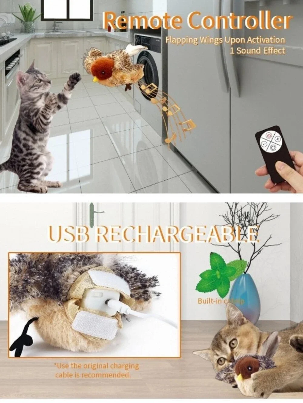 Flappy Bird Interactive Cat Toy With Remote NWT